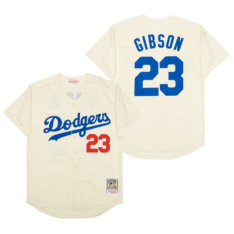 Los Angeles Dodgers #23 Kirk Gibson Cream Throwback Authentic Stitched MLB jersey