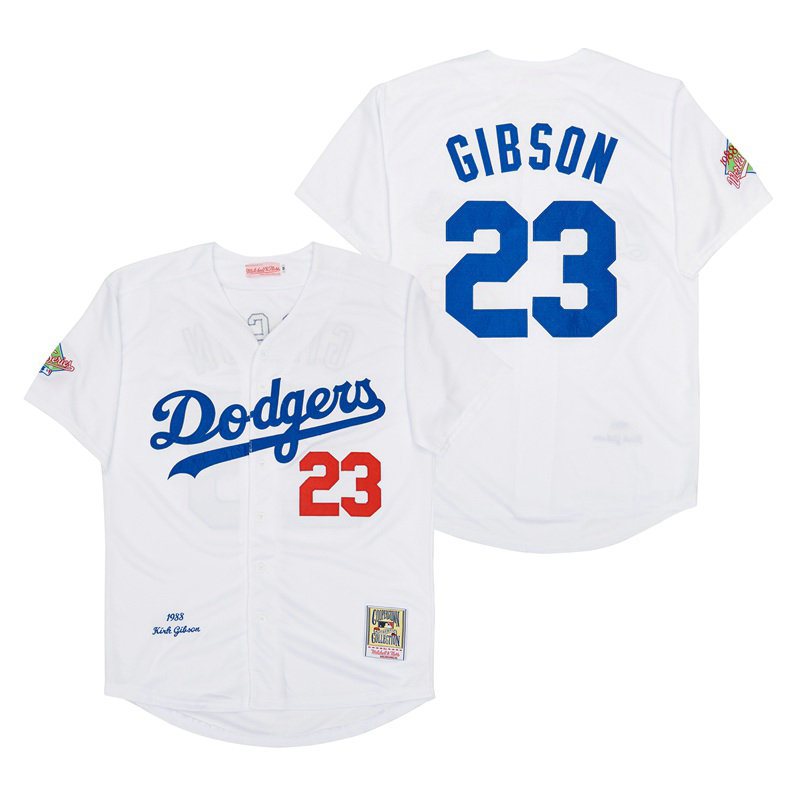 Los Angeles Dodgers #23 Kirk Gibson White 1988 Throwback Authentic Stitched MLB jersey