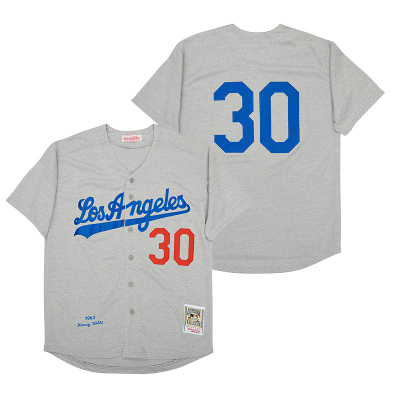 Los Angeles Dodgers #30 Maury Wills Grey 1963 Throwback Authentic Stitched MLB jersey