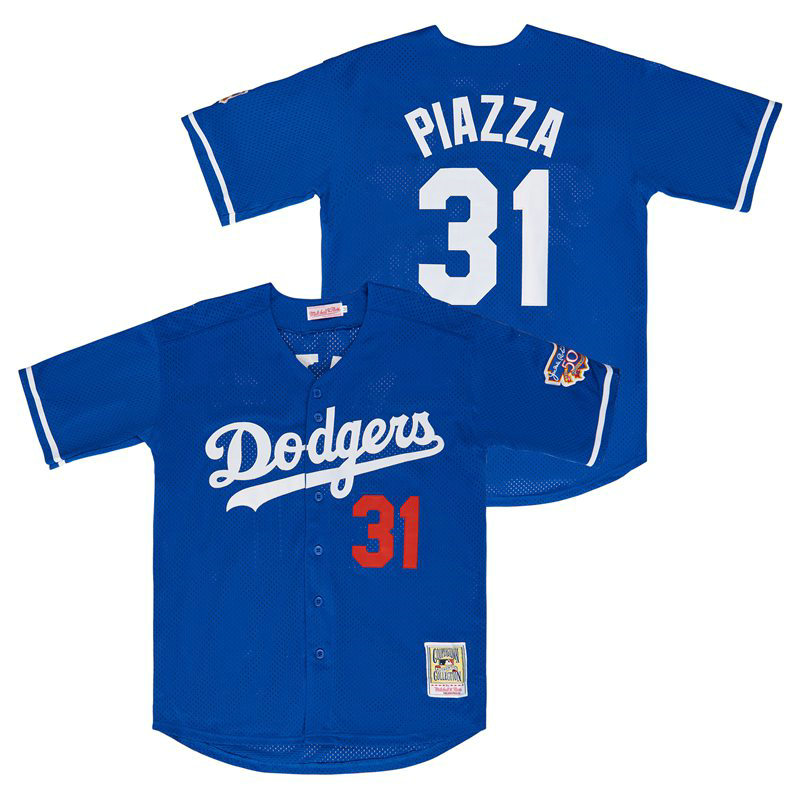 Los Angeles Dodgers #31 Mike Piazza Blue BP Throwback Authentic Stitched MLB jersey