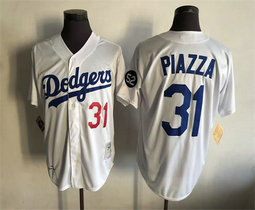 Los Angeles Dodgers #31 Mike Piazza White Throwback Authentic Stitched MLB jersey