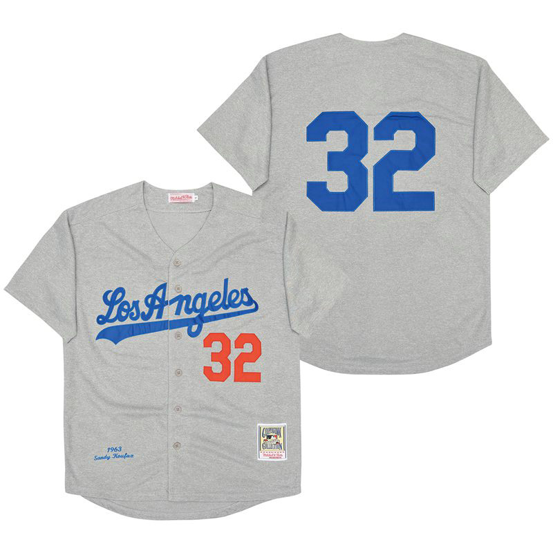 Los Angeles Dodgers #32 Sandy Koufax 1963 Gray Throwback Authentic Stitched MLB jersey