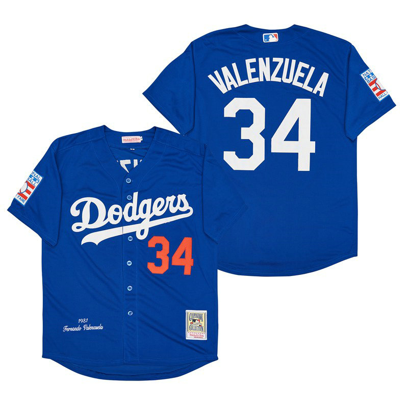 Los Angeles Dodgers #34 Fernando Valenzuela Blue Throwback 1981 Authentic Stitched MLB Jersey