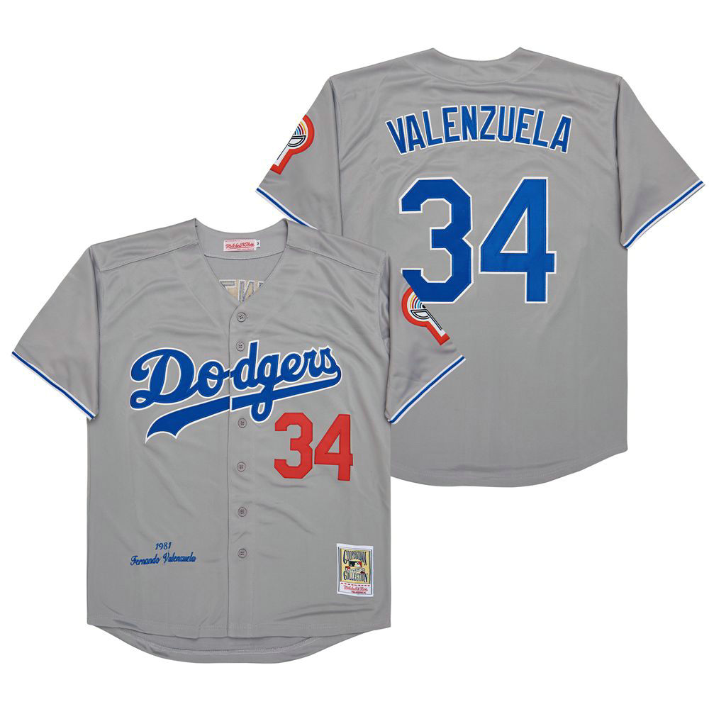 Los Angeles Dodgers #34 Fernando Valenzuela Gray Throwback Authentic Stitched MLB Jersey