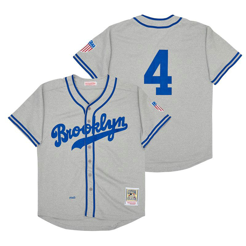 Los Angeles Dodgers #4 Babe Herman Grey 1945 Throwback Authentic Stitched MLB jersey