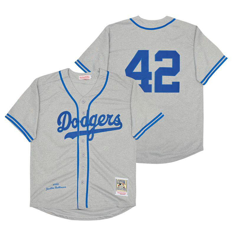 Los Angeles Dodgers #42 Jackie Robinson Cram Throwback 1955 Authentic Stitched MLB jersey