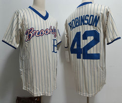 Los Angeles Dodgers #42 Jackie Robinson Cream Stripe Pullover Throwback Authentic Stitched MLB jersey