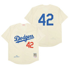 Los Angeles Dodgers #42 Jackie Robinson Cream Throwback 1955 Authentic Stitched MLB jersey