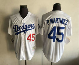 Los Angeles Dodgers #45 Pedro Martinez White Throwback Authentic Stitched MLB jersey