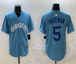 Nike Los Angeles Dodgers #5 Freddie Freeman Light Blue Blue name Throwback Stitched MLB Jersey
