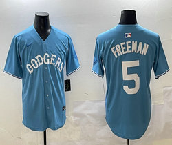 Nike Los Angeles Dodgers #5 Freddie Freeman Light Blue White name Throwback Stitched MLB Jersey