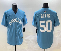 Nike Los Angeles Dodgers #50 Mookie Betts Light Blue White name Throwback Stitched MLB Jersey