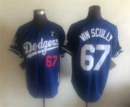 Los Angeles Dodgers #67 Vin Scully Blue BP Throwback Authentic Stitched MLB jersey