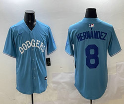 Nike Los Angeles Dodgers #8 Enrique Hernandez Light Blue Blue name Throwback Stitched MLB Jersey