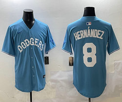Nike Los Angeles Dodgers #8 Enrique Hernandez Light Blue White name Throwback Stitched MLB Jersey