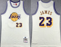 Los Angeles Lakers #23 Lebron James Cream Hardwood Classics Authentic Stitched NBA Jersey