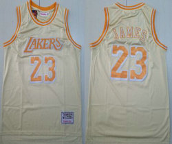 Los Angeles Lakers #23 Lebron James Yellow Gold Hardwood Classics Authentic Stitched NBA Jersey