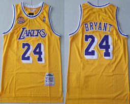 Los Angeles Lakers #24 Kobe Bryant 60th anniversary Yellow Hardwood Classics Authentic Stitched NBA Jersey