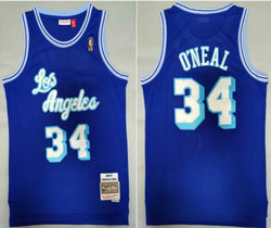 Los Angeles Lakers #34 Shaquille O'Neal Blue 1996-97 Hardwood Classics Authentic Stitched NBA Jersey