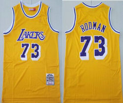 Los Angeles Lakers #73 Dennis Rodman Yellow 1998-99 Hardwood Classics Authentic Stitched NBA jersey