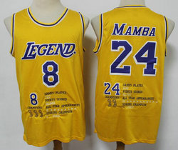 Los Angeles Lakers #8 Kobe Bryant #24 Gold Commemorative Edition of honor Authentic Stitched NBA Jersey