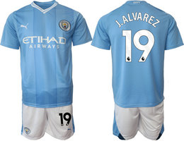 Manchester City 2023-24 #19 J.ALVAREZ Home Soccer Club Jersey