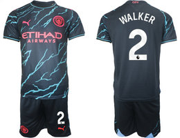 Manchester City 2023-24 #2 WALKER Blue Away Soccer Club Jersey