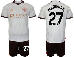 Manchester City 2023-24 #27 MATHEUSN Away Soccer Club Jersey