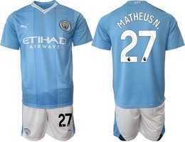 Manchester City 2023-24 #27 MATHEUSN Home Soccer Club Jersey