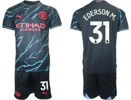 Manchester City 2023-24 #31 EDERSONM Away Blue Soccer Club Jersey