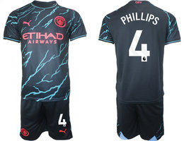 Manchester City 2023-24 #4 PHILLIPS Blue Away Soccer Club Jersey