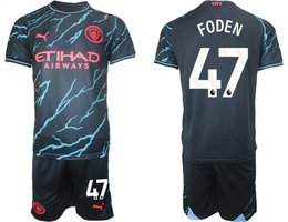 Manchester City 2023-24 #47 FODEN Blue Away Soccer Club Jersey