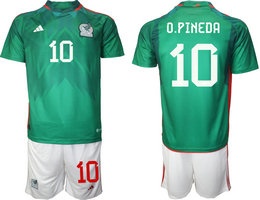 Mexico #10 O.PINEDA Green Home 2022 World Cup National Soccer Jersey