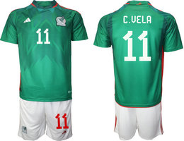 Mexico #11 C.VELA Green Home 2022 World Cup National Soccer Jersey