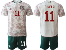 Mexico #11 C.VELA White Away 2022 World Cup National Soccer Jersey