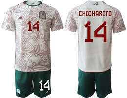 Mexico #14 CHICHARITO White Away 2022 World Cup National Soccer Jersey