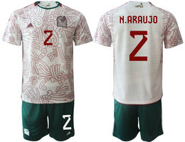 Mexico #2 N.ARAUJO White Away 2022 World Cup National Soccer Jersey