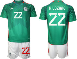 Mexico #22 H.LOZANO Green Home 2022 World Cup National Soccer Jersey