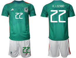 Mexico #22 H.LOZANO Green Home 2022 World Cup National Soccer Jerseys