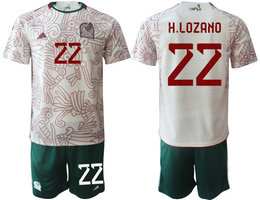 Mexico #22 H.LOZANO White Away 2022 World Cup National Soccer Jersey