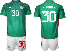 Mexico #30 ALVAREZ Green Home 2022 World Cup National Soccer Jersey