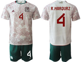 Mexico #4 R.MARQURZ White Away 2022 World Cup National Soccer Jersey