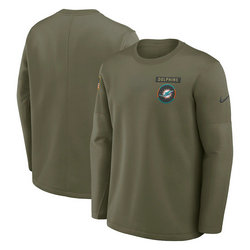 Miami Dolphins Olive 2025 Salute To Service Sideline Coaches Therma-FIT Long Sleeve Shirt