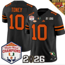 Miami Hurricanes #10 Malachi Toney Orange Black 2026 Fiesta Bowl Champion Jersey