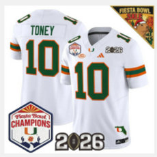 Miami Hurricanes #10 Malachi Toney White 2026 Fiesta Bowl Champion Stitched Football Jersey