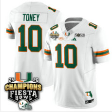 Miami Hurricanes #10 Malachi Toney White 25-26 Fiesta Bowl Champion Stitched Football Jersey