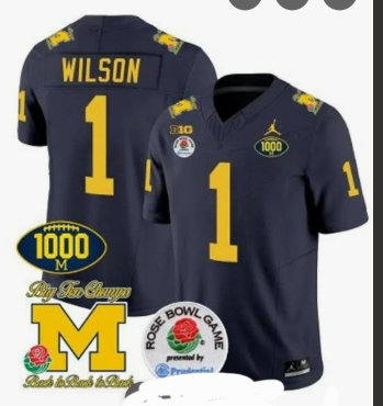 Michigan Wolverines #1 Roman Wilson navy With 1000 patch NCAA Jersey