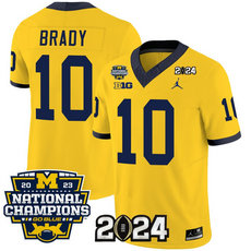 Michigan Wolverines #10 Tom Brady Yellow 2024 F.U.S.E. With 2023 National Champions Patch Stitched Jersey