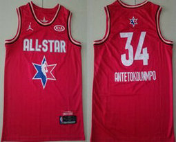 Milwaukee Bucks #34 Giannis Antetokounmpo Red 2020 All star Authentic Stitched NBA Jersey
