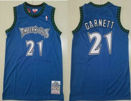 Minnesota Timberwolves #21 Kevin Garnett Blue Hardwood Classics Authentic Stitched NBA Jersey